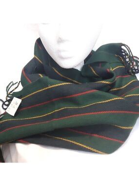 COURTELLE Made in France striped acrylic scarf fringe ends green navy red gold